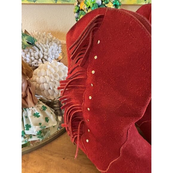 Arizona Jean Company Red Suede Leather Western Cowboy Pointed Toe Boots 7M - Picture 3 of 14